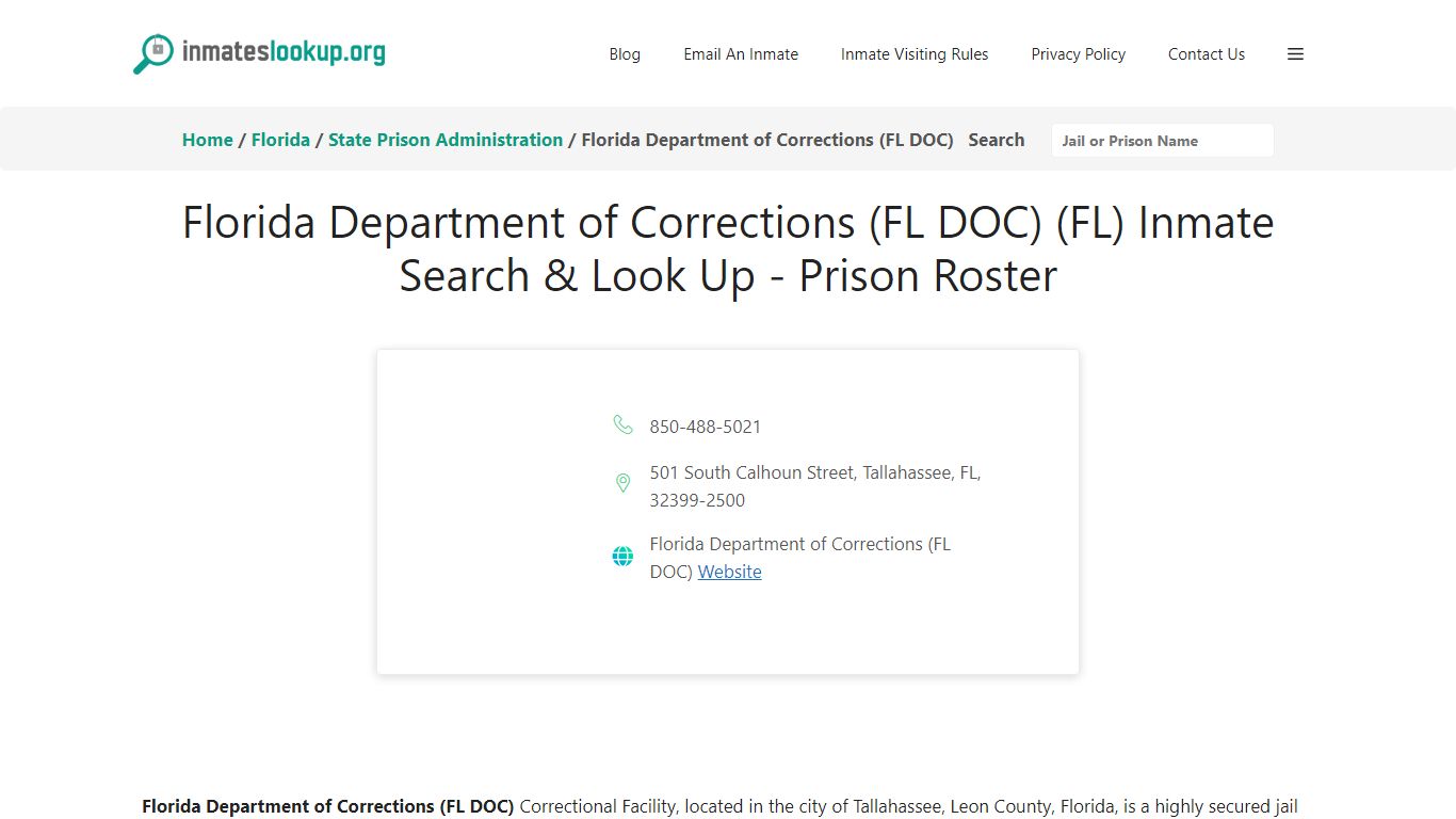 Florida Department of Corrections (FL DOC) (FL) Inmate Search & Look Up ...
